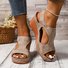Retro Unifarben Verstellbare Schnalle Blockabsatz Peep-Toe-Sandalen