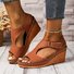 Retro Unifarben Verstellbare Schnalle Blockabsatz Peep-Toe-Sandalen