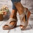 Retro Unifarben Verstellbare Schnalle Blockabsatz Peep-Toe-Sandalen