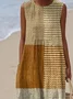 Damen Farbblock Sommer Kleid Rundhals Ärmellos A-Linien-Kleid