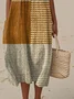 Damen Farbblock Sommer Kleid Rundhals Ärmellos A-Linien-Kleid