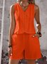 Damen Unifarben Zweiteiliges Set Täglich Ärmellos Lässig Sommer Bluse mit Hose Matching Set