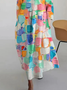 Damen Geometrisch Sommer Kleid V-Ausschnitt Halbarm A-Linien-Kleid