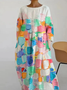 Damen Geometrisch Sommer Kleid V-Ausschnitt Halbarm A-Linien-Kleid