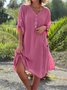 Damen Unifarben Frühling/Herbst Kleid V-Ausschnitt Langarm A-Linien-Kleid