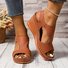 Retro Unifarben Verstellbare Schnalle Blockabsatz Peep-Toe-Sandalen