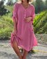 Damen Unifarben Frühling/Herbst Kleid V-Ausschnitt Langarm A-Linien-Kleid