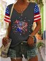 Lässig Amerika-Flagge V-Ausschnitt Kurzarm T-Shirt