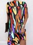 Damen Geometrisch Dolman-Ärmel Sommer Print Kleid Rundhals Kurzarm Tanktop A-Linien-Kleid