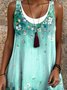 Damen Geblümt Sommer Kleid Rundhals Ärmellos A-Linien-Kleid