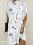 Damen Geometrisch Dolman-Ärmel Sommer Print Kleid Rundhals Kurzarm Tanktop A-Linien-Kleid