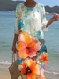 Damen Geblümt Sommer Kleid Rundhals Kurzarm A-Linien-Kleid