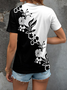 Lässig Geblümt V-Ausschnitt Kurzarm T-Shirt
