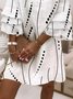 Damen Geometrisch Sommer Kleid V-Ausschnitt Halbarm Strandkleid H-Linie Kleid