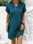 Damen Unifarben Sommer Nahtverarbeitung Kleid V-Ausschnitt Kurzarm Tanktop A-Linien-Kleid