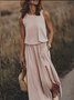 Damen Unifarben Sommer Nahtverarbeitung Kleid Rundhals Ärmellos Tanktop A-Linien-Kleid