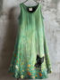 Damen Geblümt Sommer Kleid Rundhals Ärmellos A-Linien-Kleid
