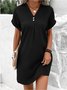 Damen Unifarben Sommer Nahtverarbeitung Kleid V-Ausschnitt Kurzarm Tanktop A-Linien-Kleid