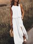 Damen Unifarben Sommer Nahtverarbeitung Kleid Rundhals Ärmellos Tanktop A-Linien-Kleid