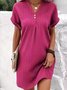 Damen Unifarben Sommer Nahtverarbeitung Kleid V-Ausschnitt Kurzarm Tanktop A-Linien-Kleid