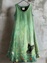 Damen Geblümt Sommer Kleid Rundhals Ärmellos A-Linien-Kleid