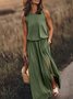 Damen Unifarben Sommer Nahtverarbeitung Kleid Rundhals Ärmellos Tanktop A-Linien-Kleid