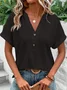 Lässig Unifarben V-Ausschnitt Kurzarm T-Shirt