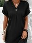 Damen Unifarben Sommer Nahtverarbeitung Kleid V-Ausschnitt Kurzarm Tanktop A-Linien-Kleid