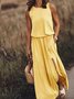 Damen Unifarben Sommer Nahtverarbeitung Kleid Rundhals Ärmellos Tanktop A-Linien-Kleid