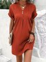Damen Unifarben Sommer Nahtverarbeitung Kleid V-Ausschnitt Kurzarm Tanktop A-Linien-Kleid