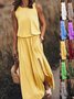 Damen Unifarben Sommer Nahtverarbeitung Kleid Rundhals Ärmellos Tanktop A-Linien-Kleid
