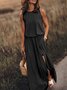 Damen Unifarben Sommer Nahtverarbeitung Kleid Rundhals Ärmellos Tanktop A-Linien-Kleid