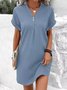 Damen Unifarben Sommer Nahtverarbeitung Kleid V-Ausschnitt Kurzarm Tanktop A-Linien-Kleid