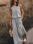 Damen Unifarben Sommer Nahtverarbeitung Kleid Rundhals Ärmellos Tanktop A-Linien-Kleid