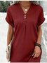 Damen Unifarben Sommer Nahtverarbeitung Kleid V-Ausschnitt Kurzarm Tanktop A-Linien-Kleid