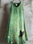 Damen Geblümt Sommer Kleid Rundhals Ärmellos A-Linien-Kleid