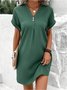 Damen Unifarben Sommer Nahtverarbeitung Kleid V-Ausschnitt Kurzarm Tanktop A-Linien-Kleid