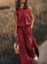 Damen Unifarben Sommer Nahtverarbeitung Kleid Rundhals Ärmellos Tanktop A-Linien-Kleid