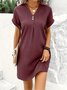 Damen Unifarben Sommer Nahtverarbeitung Kleid V-Ausschnitt Kurzarm Tanktop A-Linien-Kleid
