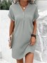 Damen Unifarben Sommer Nahtverarbeitung Kleid V-Ausschnitt Kurzarm Tanktop A-Linien-Kleid