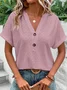 Lässig Unifarben V-Ausschnitt Kurzarm T-Shirt