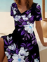 Damen Geblümt Sommer Print Kleid V-Ausschnitt Kurzarm Passen & Flare Kleid A-Linien-Kleid