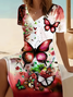 Damen Geblümt Sommer Print Kleid V-Ausschnitt Kurzarm Passen & Flare Kleid A-Linien-Kleid