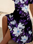 Damen Geblümt Sommer Print Kleid V-Ausschnitt Kurzarm Passen & Flare Kleid A-Linien-Kleid