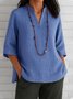V-Ausschnitt Halbarm Unifarben Pullover Leicht Weit Bluse für Damen
