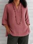 V-Ausschnitt Halbarm Unifarben Pullover Leicht Weit Bluse für Damen