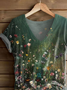Lässig Geblümt V-Ausschnitt Kurzarm T-Shirt