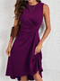 Damen Unifarben Sommer Nahtverarbeitung Kleid Rundhals Ärmellos Tanktop A-Linien-Kleid