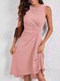 Damen Unifarben Sommer Nahtverarbeitung Kleid Rundhals Ärmellos Tanktop A-Linien-Kleid