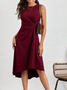 Damen Unifarben Sommer Nahtverarbeitung Kleid Rundhals Ärmellos Tanktop A-Linien-Kleid